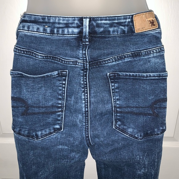 AEO SKY HIGH JEGGING Blue Denim Stretch Jeans EXC - Picture 4 of 8